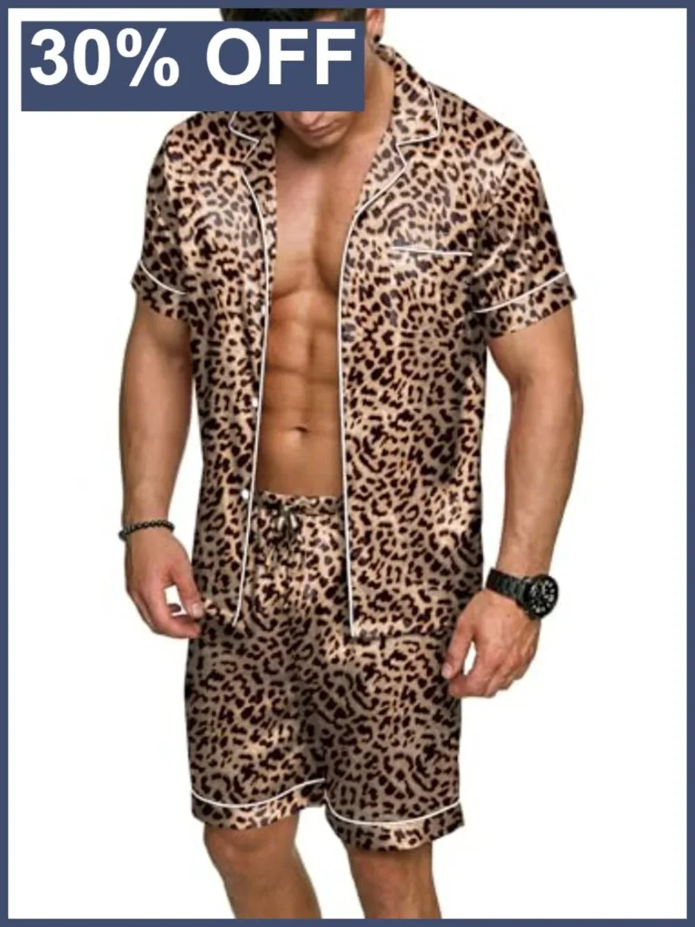 Men's Satin Pajama Set Short Sleeve Button Up Lounge Set